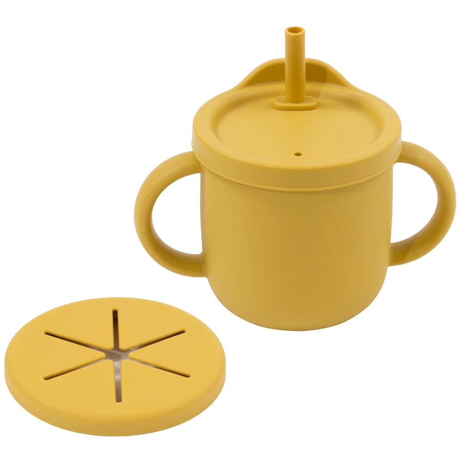 Kidslands® | Gobelet Silicone Multifonction Bébé avec Paille Anti-Fuite – Snack& Boisson - Sans BPA