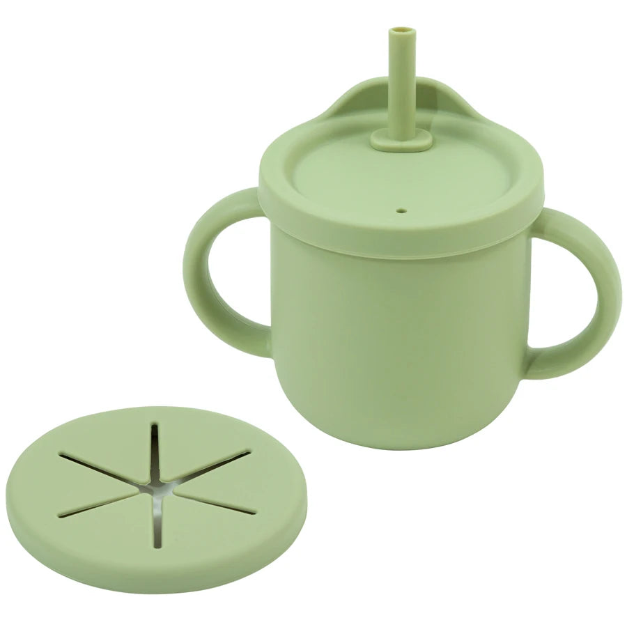 Kidslands® | Gobelet Silicone Multifonction Bébé avec Paille Anti-Fuite – Snack& Boisson - Sans BPA