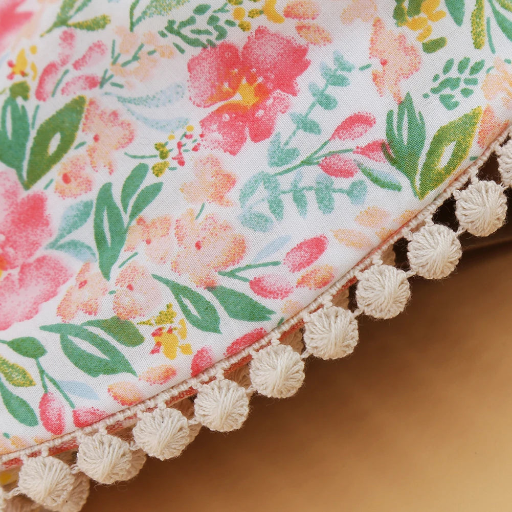 Kidslands® | Lot de 1 Bavoir Réversible Bandana Bébé - Motifs Fleuris + 2 Bandeaux Cheveux Assortis