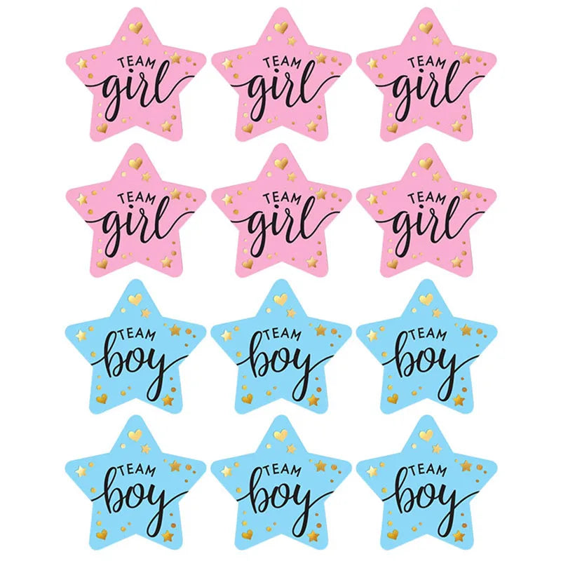 Kidslands® – Stickers "Team Boy / Team Girl" - 60 pcs – Décoration Baby Shower & Gender Reveal