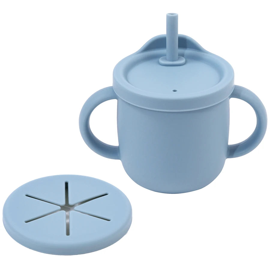 Kidslands® | Gobelet Silicone Multifonction Bébé avec Paille Anti-Fuite – Snack& Boisson - Sans BPA