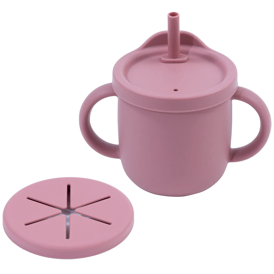 Kidslands® | Gobelet Silicone Multifonction Bébé avec Paille Anti-Fuite – Snack& Boisson - Sans BPA