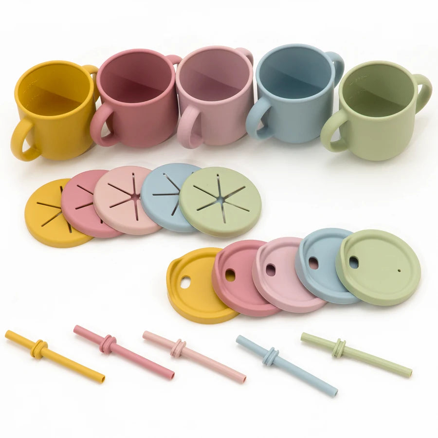Kidslands® | Gobelet Silicone Multifonction Bébé avec Paille Anti-Fuite – Snack& Boisson - Sans BPA