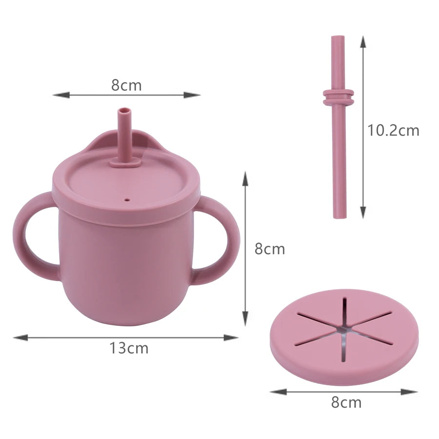 Kidslands® | Gobelet Silicone Multifonction Bébé avec Paille Anti-Fuite – Snack& Boisson - Sans BPA