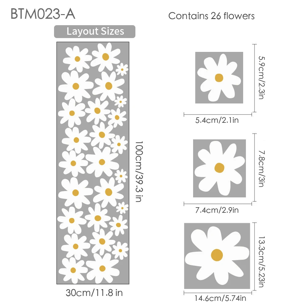 Kidslands® | 26 Stickers Muraux Fleurs Marguerite Bohème Blanc & Marron – Déco Chambre Bébé Enfant