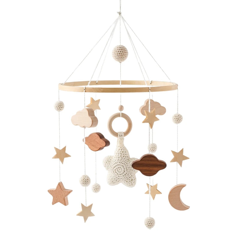 Kidslands® – Mobile Bébé en Bois et Feutrine - Montgolfière Douce – Décoration Apaisante pour Lit ou Berceau