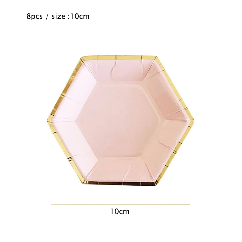 Kidslands® – Set Vaisselle Jetable Rose & Doré | Assiettes, Gobelets, Serviettes & Pailles pour Baby Shower ou Anniversaire