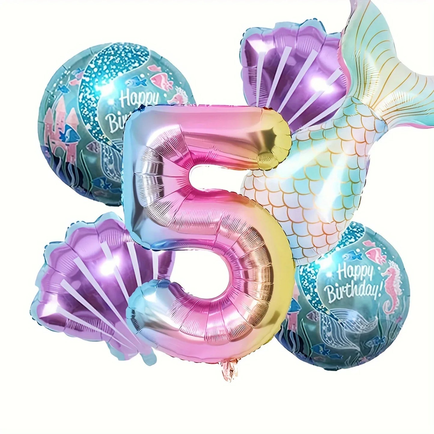 Kidslands® | Set de 6 Ballons en Aluminium - Ballons Sirène Queue de Poisson + Coquillages +Chiffres