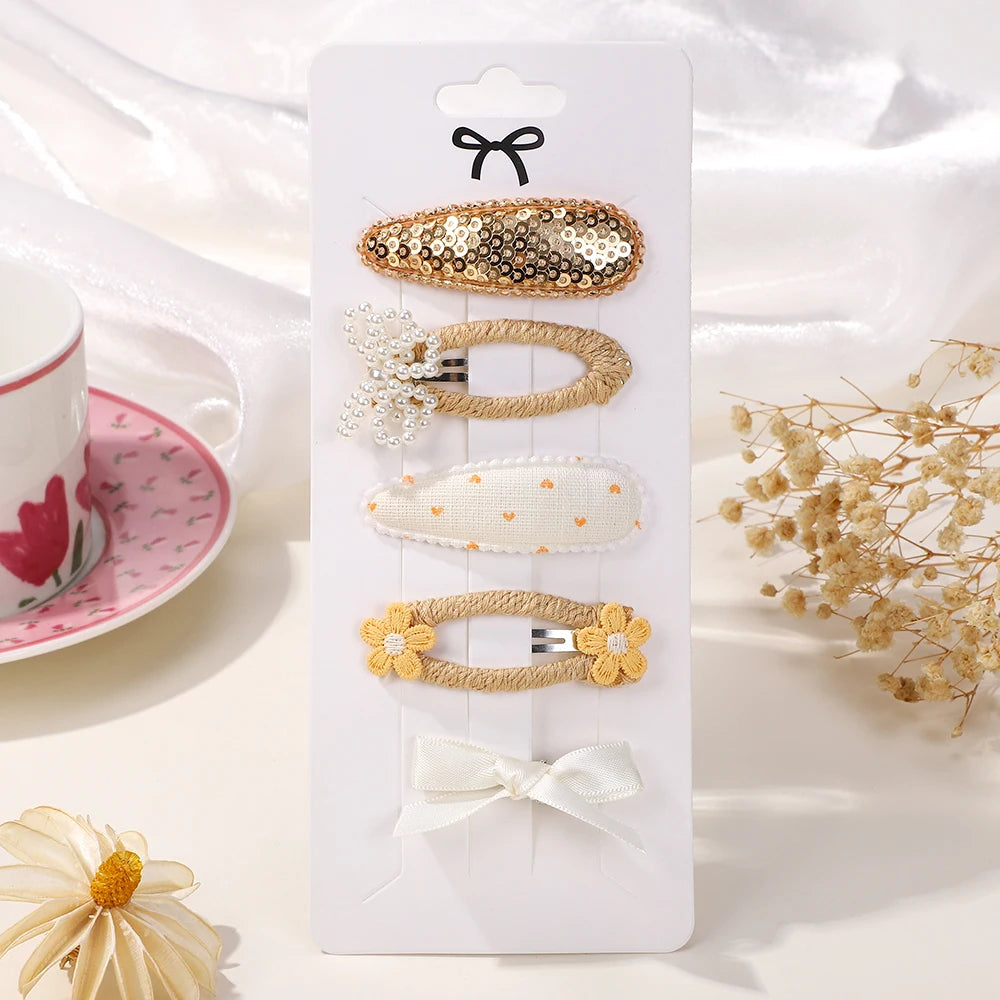 Kidslands® | Lot de 5 Barrettes – Pinces à Cheveux Enfant Motif Fleuri & Tendance