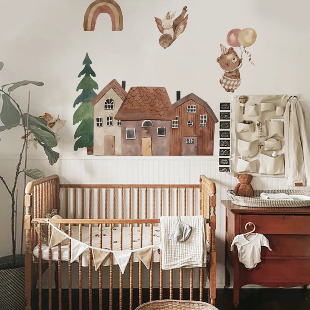 Kidslands® – Stickers Muraux Animaux & maisons | Décor Vinyle Autocollant pour Chambre Bébé & Enfant