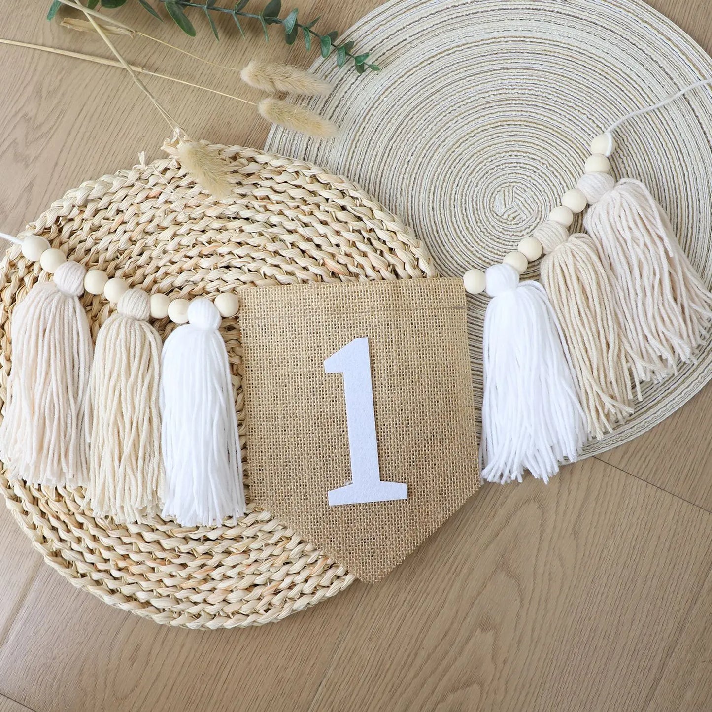 Kidslands® | Kit décoration - Guirlande “1st Birthday” + Couronne - Bohème – Déco Chaise Haute & Chambre Bébé