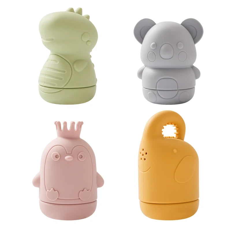 Kidslands® - Lot de 4 Jouets de Bain Bébé en Silicone Forme Animale - Ludique et Sûr pour Bébé et Enfant