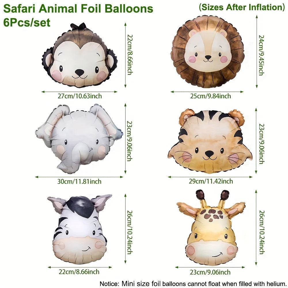 Kidslands® | Lot de 6 Ballons Safari Animaux Jungle | Décoration Anniversaire & Baby Shower