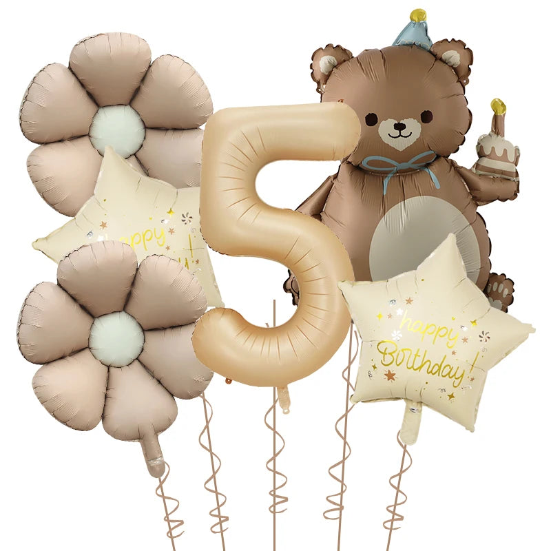 Kidslands® | Set Ballons Marguerite Chiffre & Ourson – 6pcs | Déco Anniversaire & Baby Shower