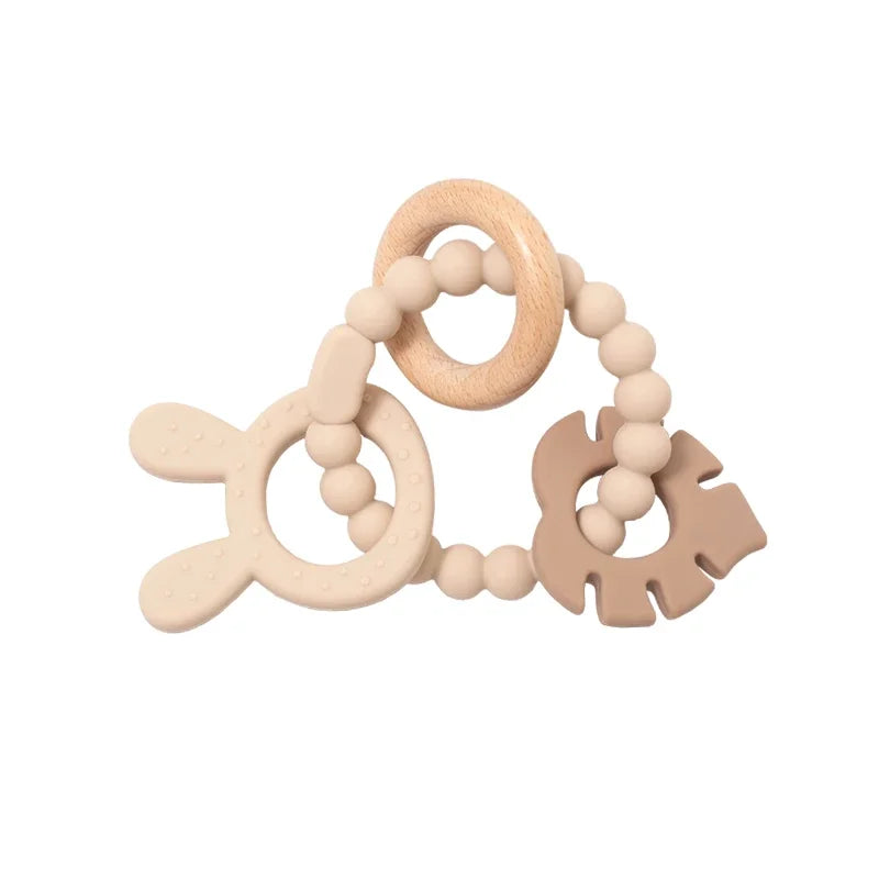 Kidslands® | Anneau de dentition sensoriel en bois & silicone - sans BPA