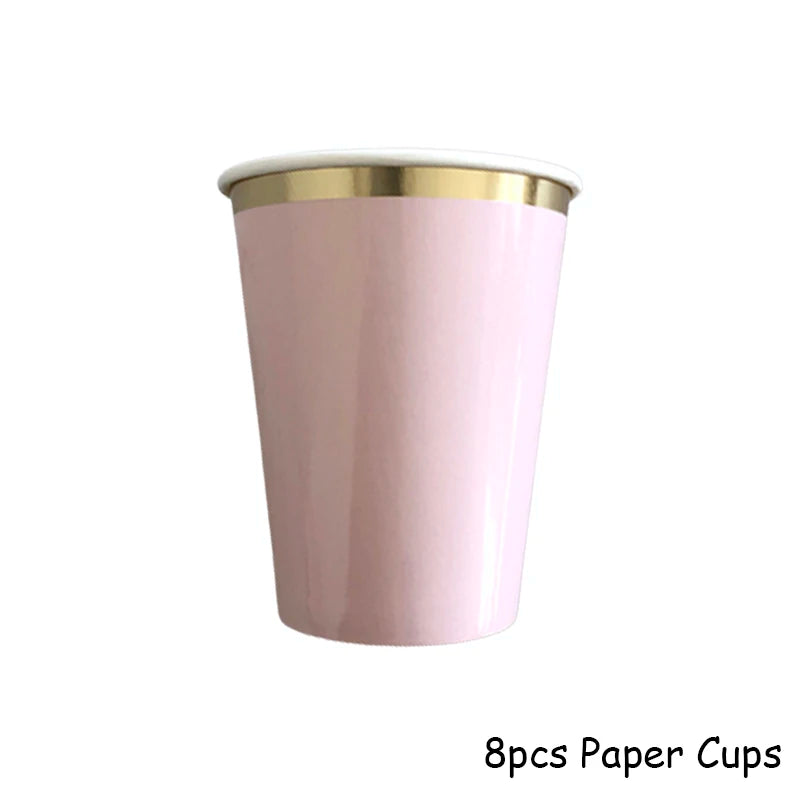 Kidslands® – Set Vaisselle Jetable Rose & Doré | Assiettes, Gobelets, Serviettes & Pailles pour Baby Shower ou Anniversaire