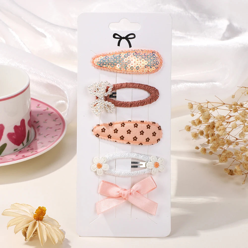 Kidslands® | Lot de 5 Barrettes – Pinces à Cheveux Enfant Motif Fleuri & Tendance