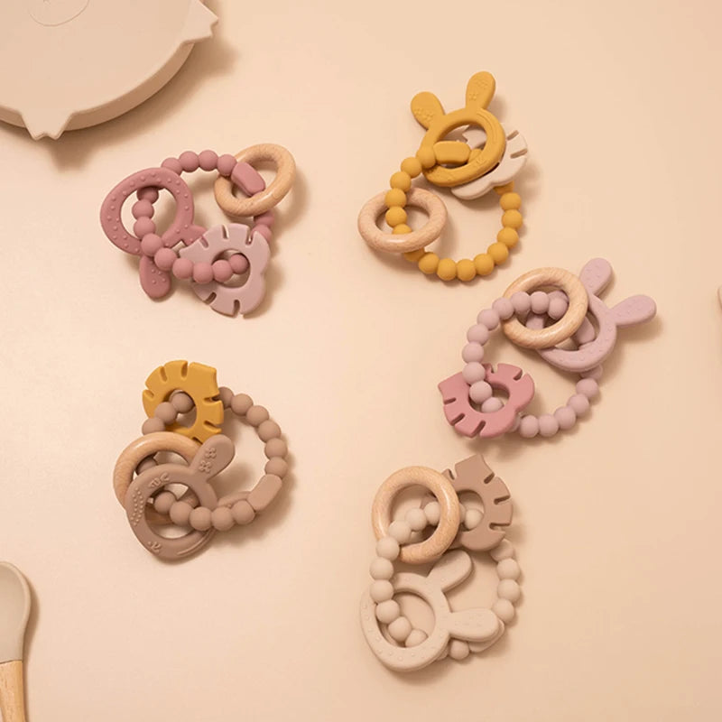 Kidslands® | Anneau de dentition sensoriel en bois & silicone - sans BPA