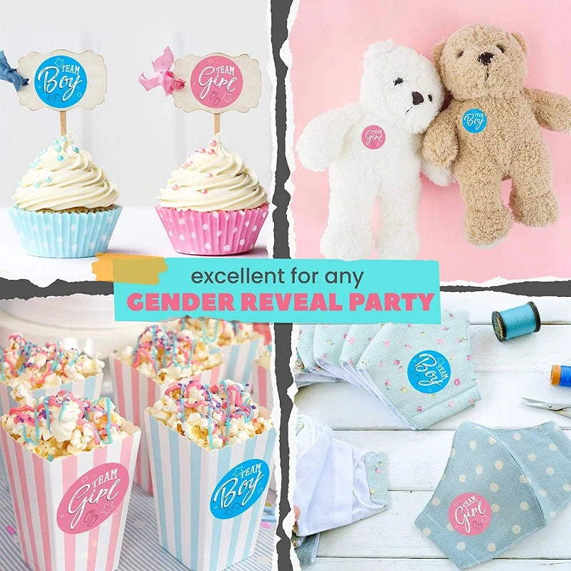 Kidslands® – Stickers "Team Boy / Team Girl" - 60 pcs – Décoration Baby Shower & Gender Reveal