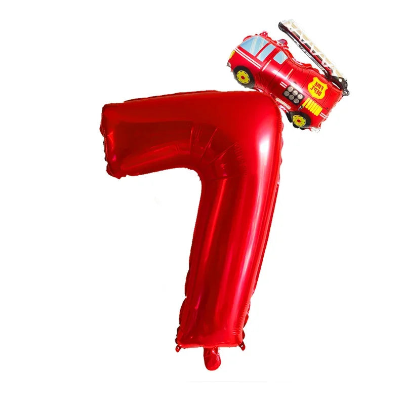 Kidslands® – Lot de 2 Ballons Chiffres + Camion de Pompier Pour Anniversaire Enfant, Fête Thème Pompiers