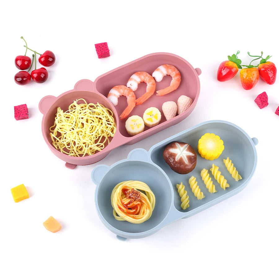 Kidslands® | Bol Bébé en Silicone avec Double Ventouse – Design Ours - Sans BPA