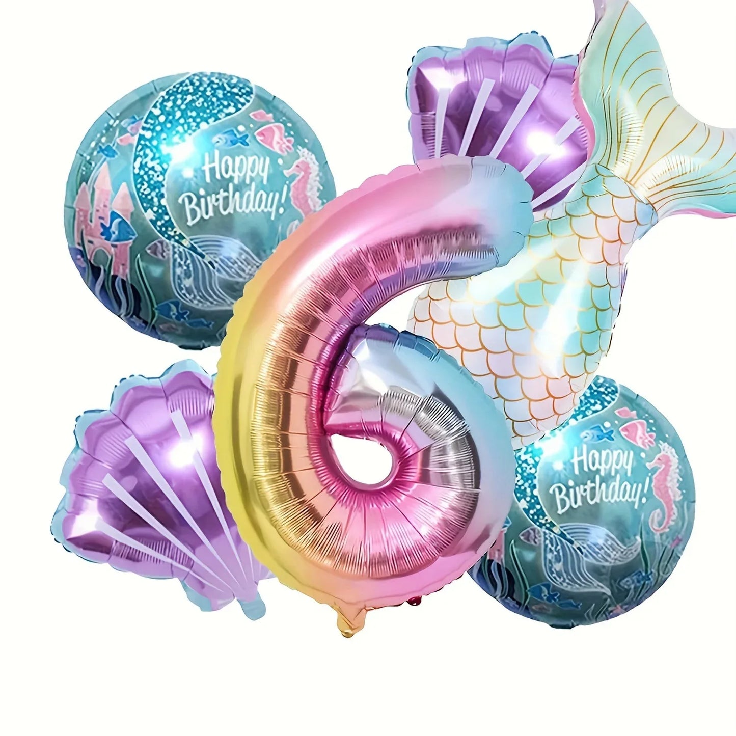 Kidslands® | Set de 6 Ballons en Aluminium - Ballons Sirène Queue de Poisson + Coquillages +Chiffres