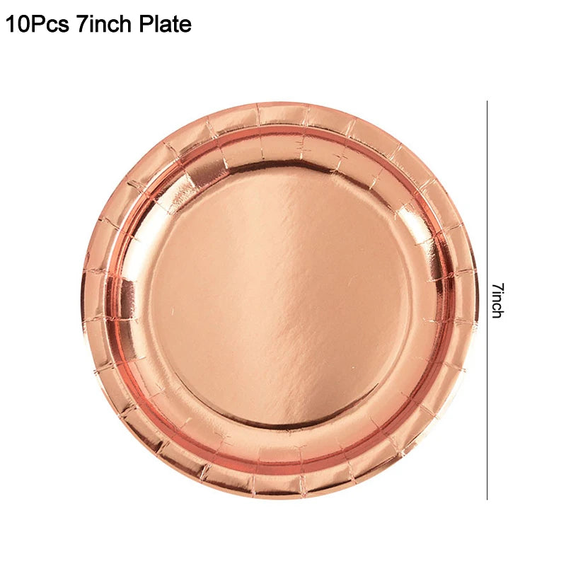Kidslands® - Set Vaisselle Jetable Rose Gold | Anniversaire Enfant - Baby shower & Gender Reveal