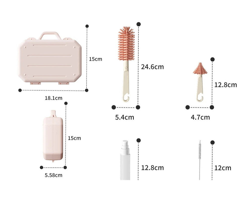 Kidslands® | Kit de Nettoyage Biberon avec Brosses en Silicone pour Voyage, Déplacement – Accessoires Bébé