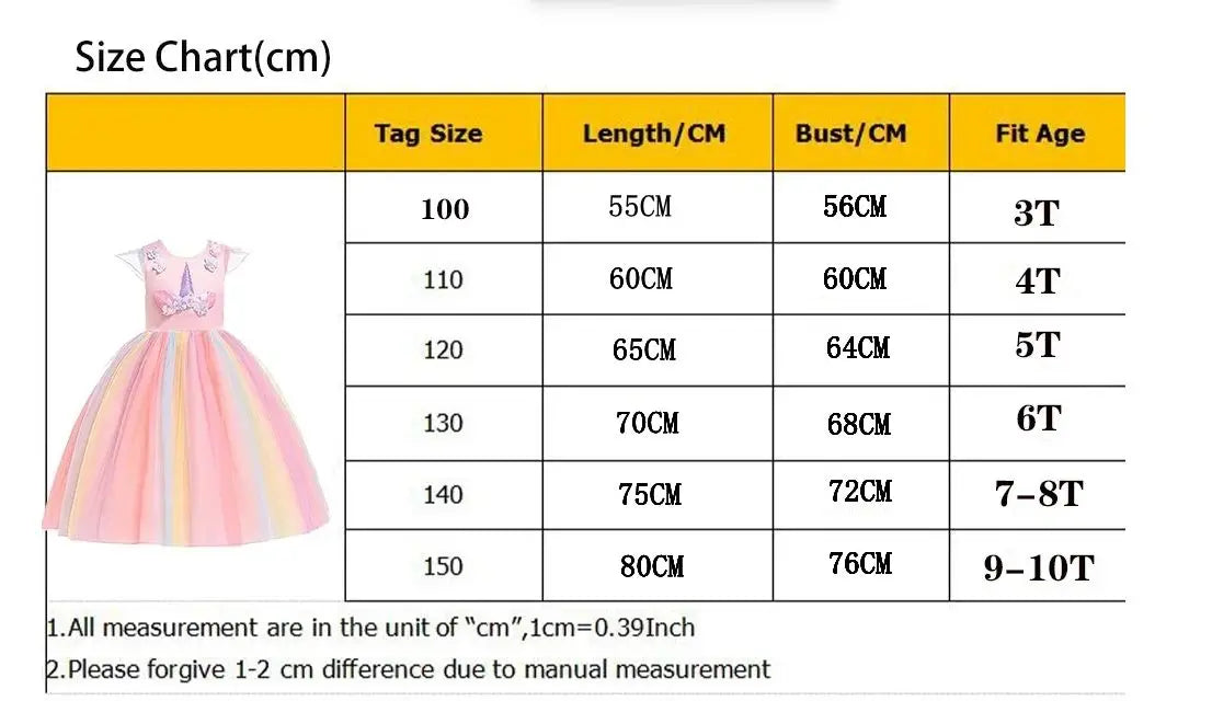 Kidslands® | Robe Tutu Licorne Fille - Robe Princesse Déguisement - Anniversaire, Carnaval, Fête