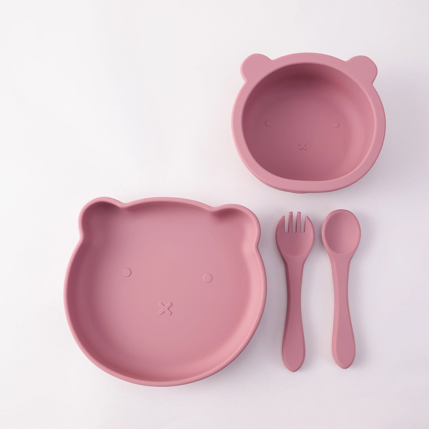 Kidslands® | Coffret repas bébé 4 pièces en silicone – Bol ventouse, assiette, cuillère & fourchette