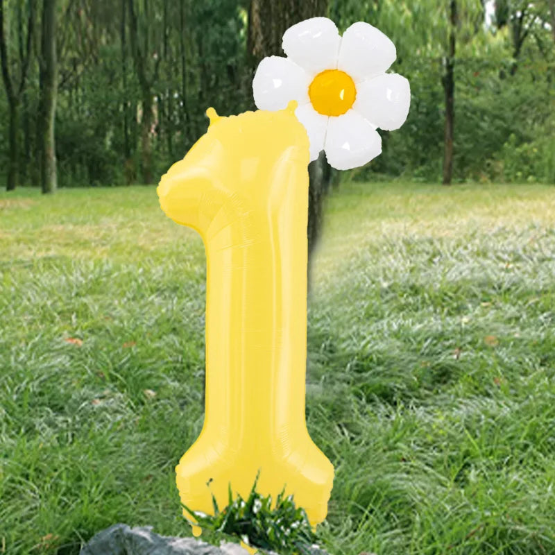 Kidslands® - Lot 2 Ballons Marguerite + Chiffre 100cm – Décoration Anniversaire Enfant, Baby Shower, Fête Florale