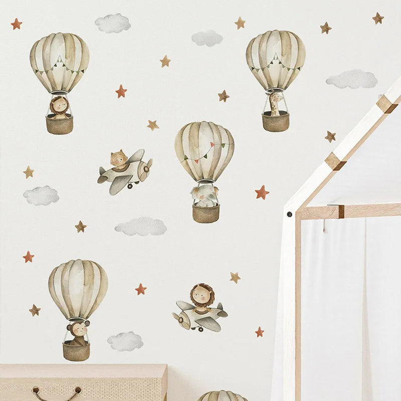 Kidslands® | Sticker Mural Enfant Avion & Montgolfière – Décoration Murale Animaux Volants pour Chambre Bébé