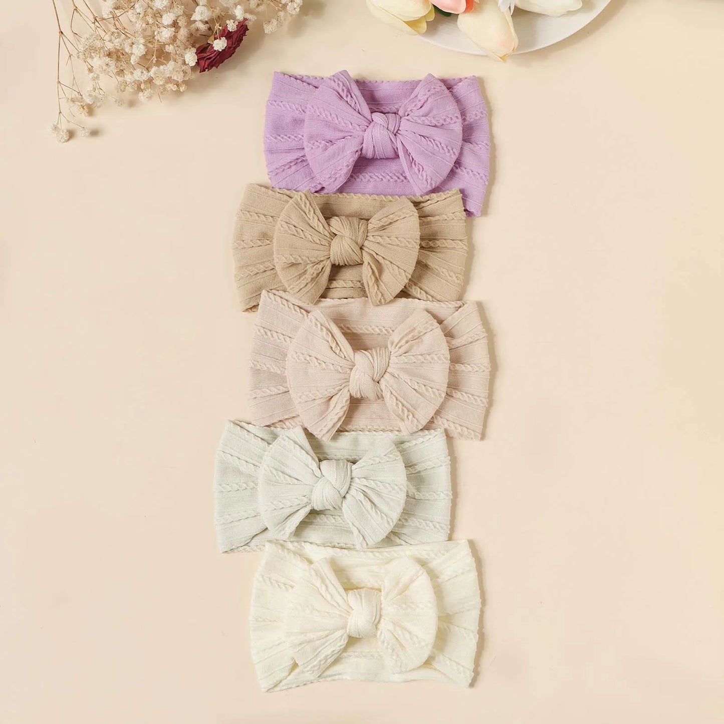 Kidslands® | Lot 5 Bandeaux Bébé Noeud Jacquard – Large Élastique Doux