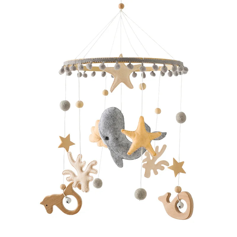 Kidslands® – Mobile Bébé en Bois et Feutrine - Montgolfière Douce – Décoration Apaisante pour Lit ou Berceau