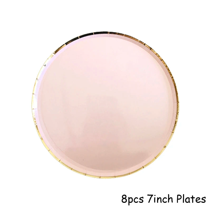 Kidslands® – Set Vaisselle Jetable Rose & Doré | Assiettes, Gobelets, Serviettes & Pailles pour Baby Shower ou Anniversaire