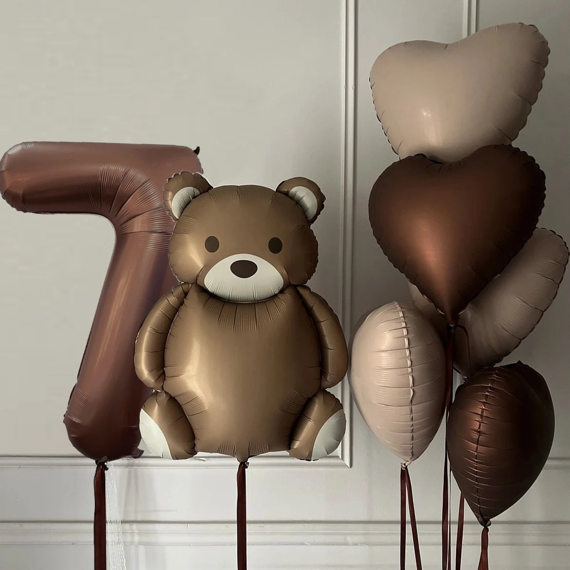 Kidslands® | Kit Ballons Anniversaire Ourson & Chiffres – Décoration anniversaire - marron