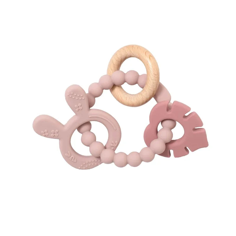 Kidslands® | Anneau de dentition sensoriel en bois & silicone - sans BPA
