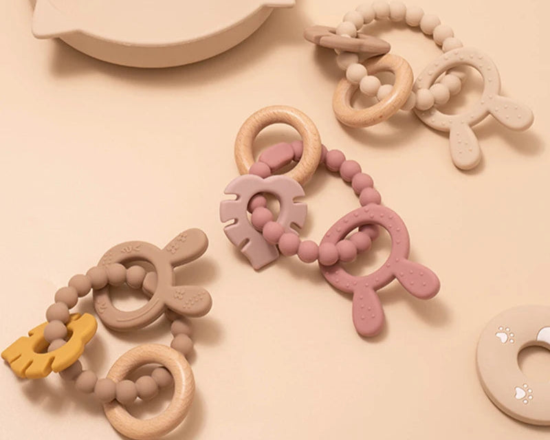 Kidslands® | Anneau de dentition sensoriel en bois & silicone - sans BPA