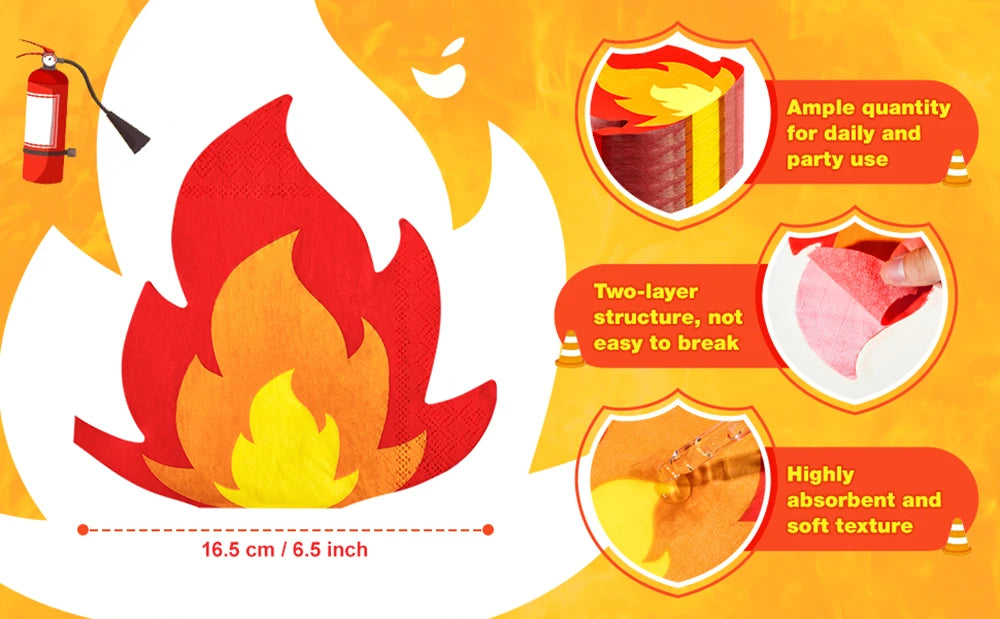 Kidslands® – Lot de 16 Serviettes en Forme de Flamme - Décoration Jetable Anniversaire Thème Pompier