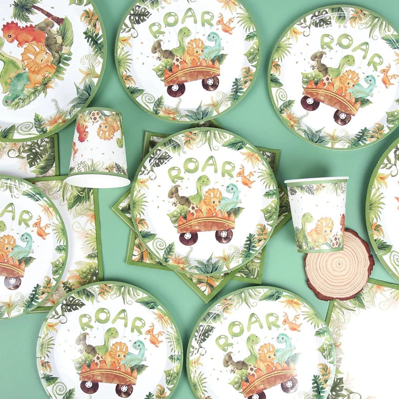Kidslands® | Kit Vaisselle Jetable Thème Dinosaure - Anniversaire enfants - Cupcakes Dino Party