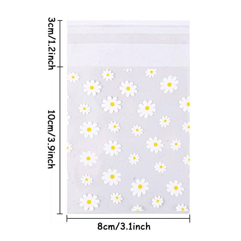 Kidslands® - Lot de 50/100 Sachets Cadeaux Plastiques Marguerites – Sacs de Rangement Transparents pour Fête, Mariage, Cookies ou Cadeaux