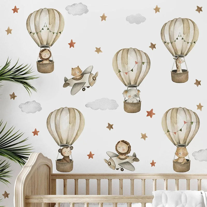 Kidslands® | Sticker Mural Enfant Avion & Montgolfière – Décoration Murale Animaux Volants pour Chambre Bébé