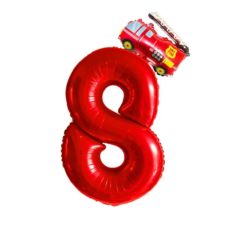 Kidslands® – Lot de 2 Ballons Chiffres + Camion de Pompier Pour Anniversaire Enfant, Fête Thème Pompiers