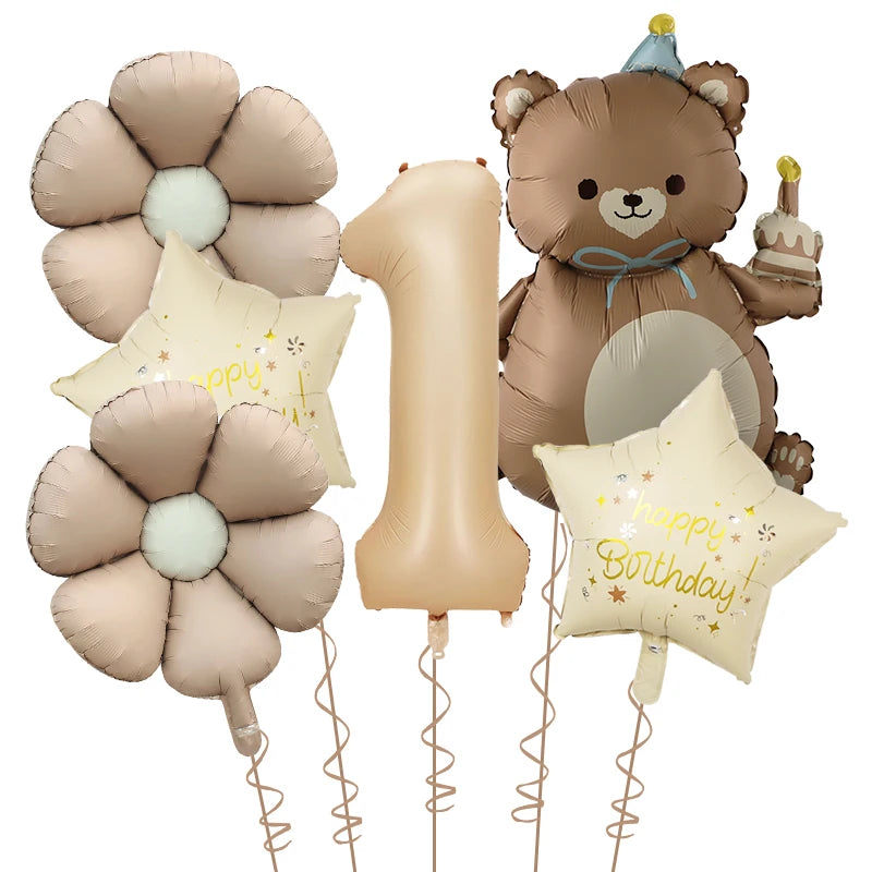 Kidslands® | Set Ballons Marguerite Chiffre & Ourson – 6pcs | Déco Anniversaire & Baby Shower