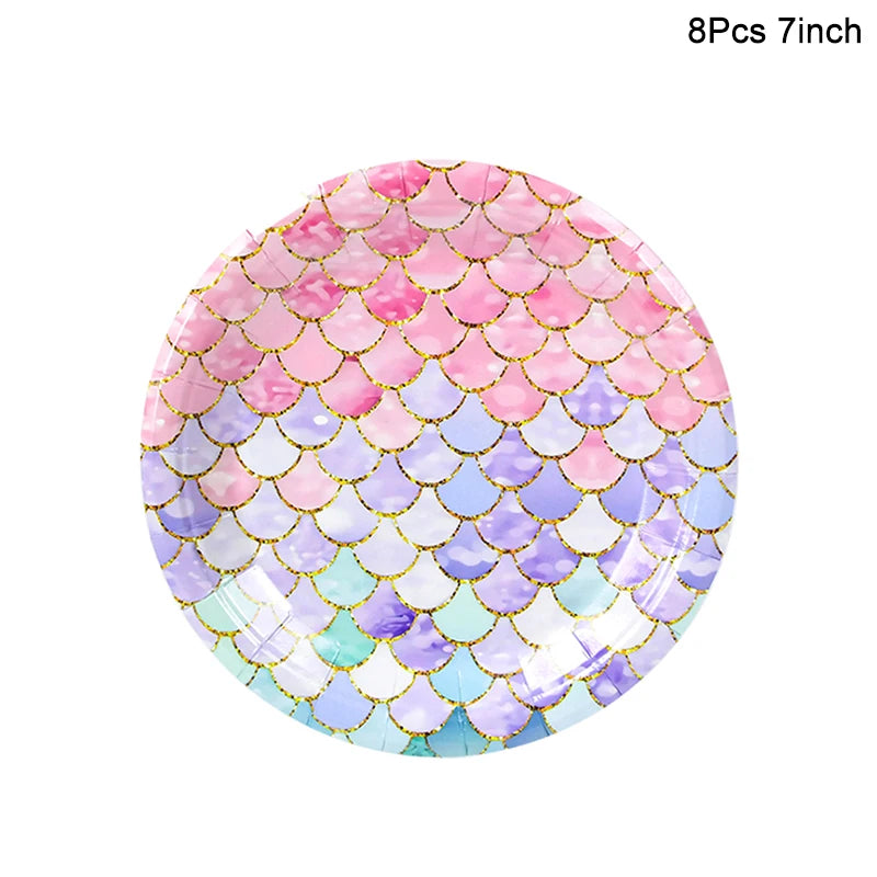 Kidslands® | Kit Vaisselle Jetable Sirène – Thème Océan Assiettes, Gobelets, Serviettes & Décorations