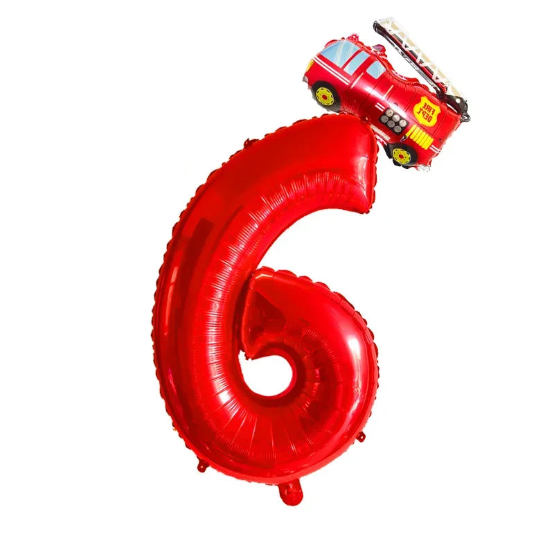 Kidslands® – Lot de 2 Ballons Chiffres + Camion de Pompier Pour Anniversaire Enfant, Fête Thème Pompiers