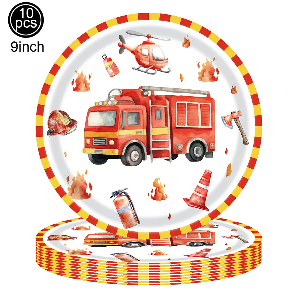 Kidslands® – Vaisselle Jetable Thème Camion de Pompier Assiettes, Gobelets, Couverts, Serviettes pour Fête d’Anniversaire Enfant