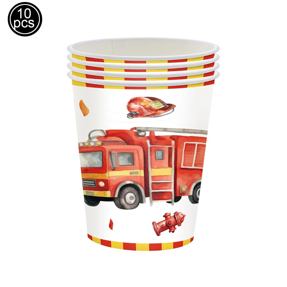 Kidslands® – Vaisselle Jetable Thème Camion de Pompier Assiettes, Gobelets, Couverts, Serviettes pour Fête d’Anniversaire Enfant