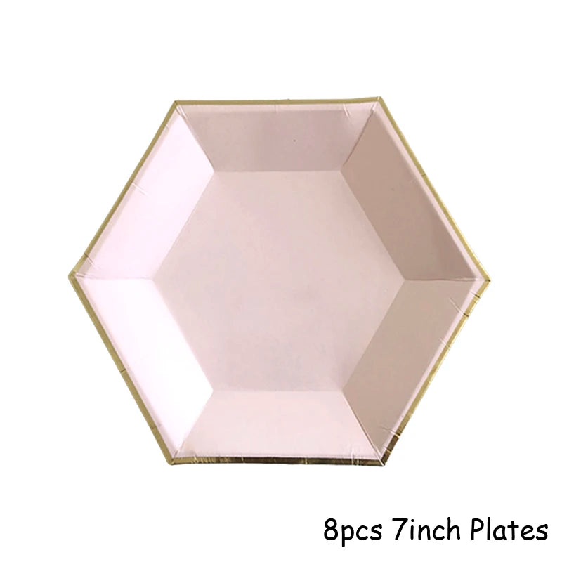 Kidslands® – Set Vaisselle Jetable Rose & Doré | Assiettes, Gobelets, Serviettes & Pailles pour Baby Shower ou Anniversaire
