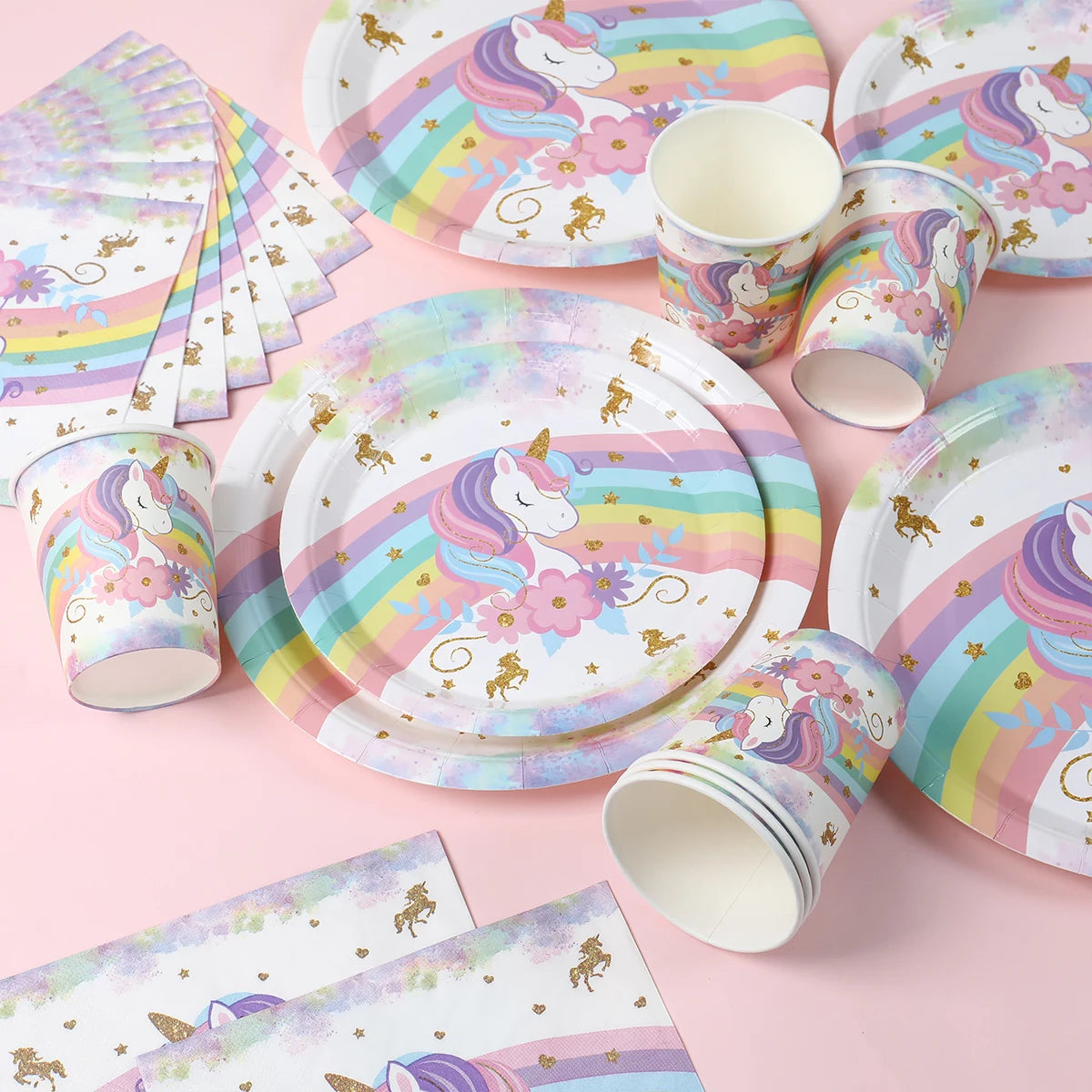 Kidslands® – Lot 40pcs Vaisselle Jetable Thème Licorne - Anniversaire, Fêtes à Thème Arc-en-ciel